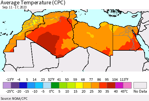 North Africa Average Temperature (CPC) Thematic Map For 9/11/2023 - 9/17/2023