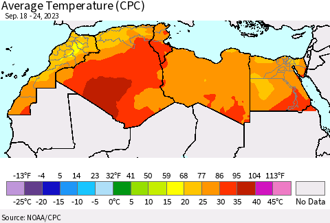 North Africa Average Temperature (CPC) Thematic Map For 9/18/2023 - 9/24/2023