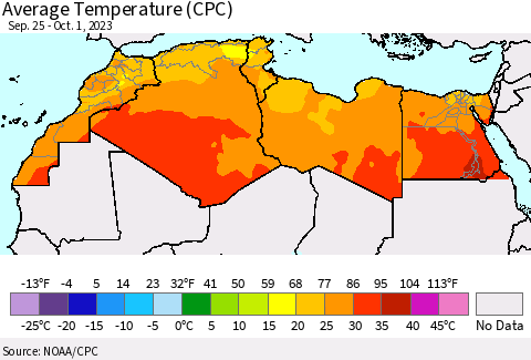 North Africa Average Temperature (CPC) Thematic Map For 9/25/2023 - 10/1/2023