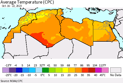 North Africa Average Temperature (CPC) Thematic Map For 10/16/2023 - 10/22/2023
