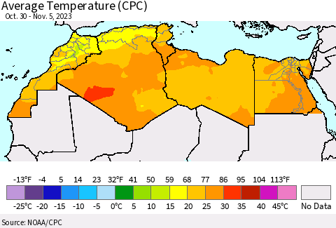North Africa Average Temperature (CPC) Thematic Map For 10/30/2023 - 11/5/2023