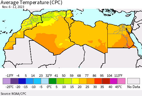 North Africa Average Temperature (CPC) Thematic Map For 11/6/2023 - 11/12/2023