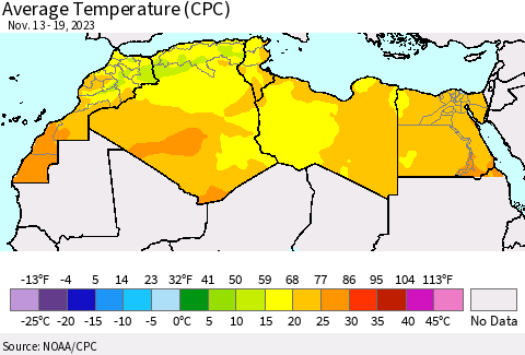 North Africa Average Temperature (CPC) Thematic Map For 11/13/2023 - 11/19/2023