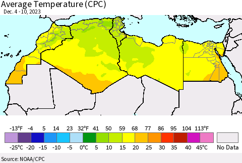 North Africa Average Temperature (CPC) Thematic Map For 12/4/2023 - 12/10/2023