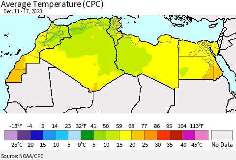 North Africa Average Temperature (CPC) Thematic Map For 12/11/2023 - 12/17/2023