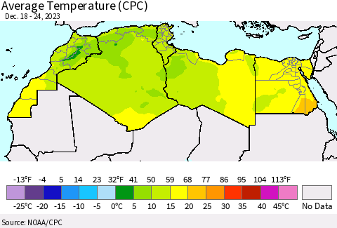 North Africa Average Temperature (CPC) Thematic Map For 12/18/2023 - 12/24/2023