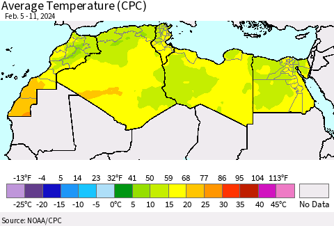 North Africa Average Temperature (CPC) Thematic Map For 2/5/2024 - 2/11/2024