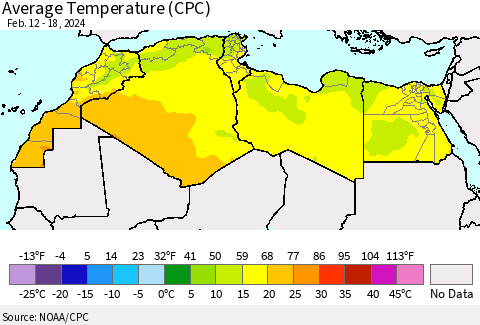 North Africa Average Temperature (CPC) Thematic Map For 2/12/2024 - 2/18/2024