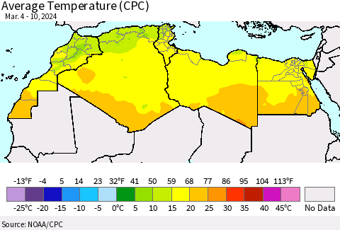 North Africa Average Temperature (CPC) Thematic Map For 3/4/2024 - 3/10/2024