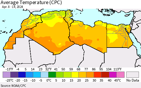 North Africa Average Temperature (CPC) Thematic Map For 4/8/2024 - 4/14/2024