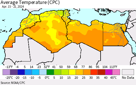 North Africa Average Temperature (CPC) Thematic Map For 4/15/2024 - 4/21/2024