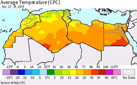 North Africa Average Temperature (CPC) Thematic Map For 4/22/2024 - 4/28/2024
