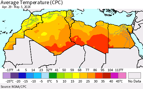 North Africa Average Temperature (CPC) Thematic Map For 4/29/2024 - 5/5/2024