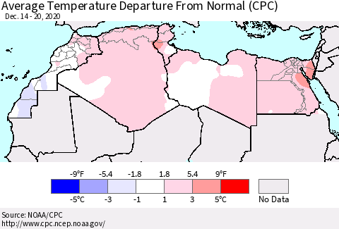 North Africa Average Temperature Departure from Normal (CPC) Thematic Map For 12/14/2020 - 12/20/2020