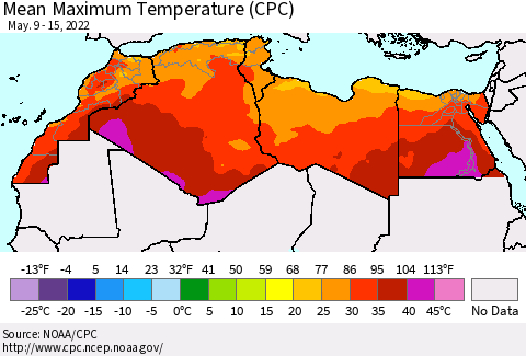 North Africa Mean Maximum Temperature (CPC) Thematic Map For 5/9/2022 - 5/15/2022