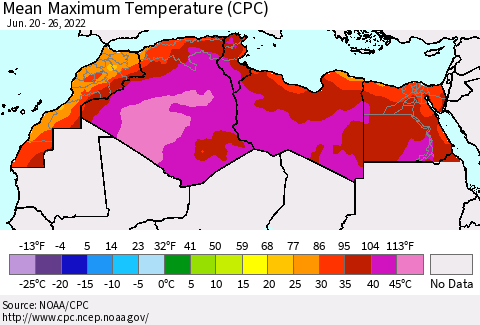 North Africa Mean Maximum Temperature (CPC) Thematic Map For 6/20/2022 - 6/26/2022