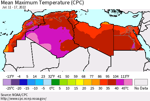 North Africa Mean Maximum Temperature (CPC) Thematic Map For 7/11/2022 - 7/17/2022