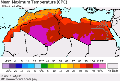 North Africa Mean Maximum Temperature (CPC) Thematic Map For 9/19/2022 - 9/25/2022