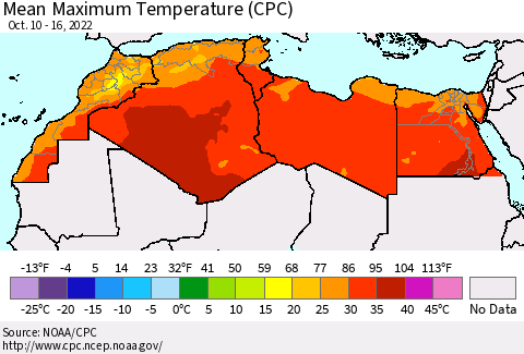 North Africa Mean Maximum Temperature (CPC) Thematic Map For 10/10/2022 - 10/16/2022