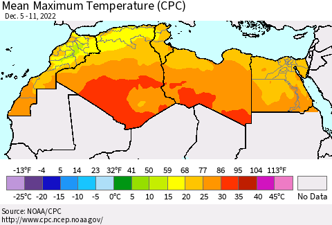 North Africa Mean Maximum Temperature (CPC) Thematic Map For 12/5/2022 - 12/11/2022