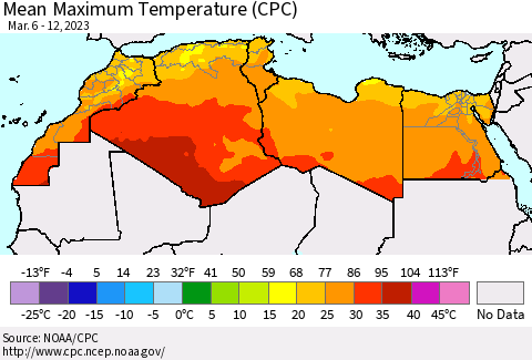 North Africa Mean Maximum Temperature (CPC) Thematic Map For 3/6/2023 - 3/12/2023