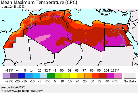 North Africa Mean Maximum Temperature (CPC) Thematic Map For 6/12/2023 - 6/18/2023