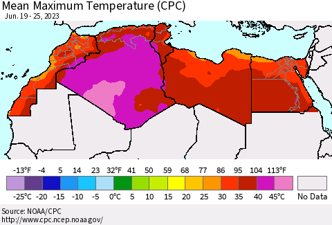 North Africa Mean Maximum Temperature (CPC) Thematic Map For 6/19/2023 - 6/25/2023