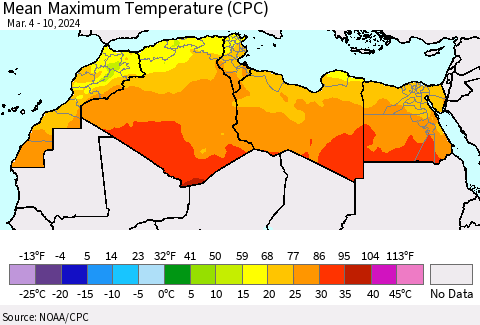 North Africa Mean Maximum Temperature (CPC) Thematic Map For 3/4/2024 - 3/10/2024