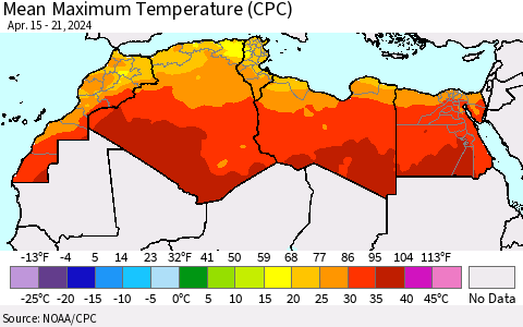 North Africa Mean Maximum Temperature (CPC) Thematic Map For 4/15/2024 - 4/21/2024