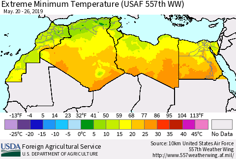 North Africa Minimum Daily Temperature (USAF 557th WW) Thematic Map For 5/20/2019 - 5/26/2019