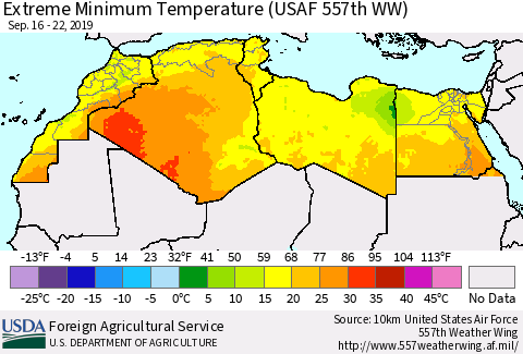 North Africa Minimum Daily Temperature (USAF 557th WW) Thematic Map For 9/16/2019 - 9/22/2019