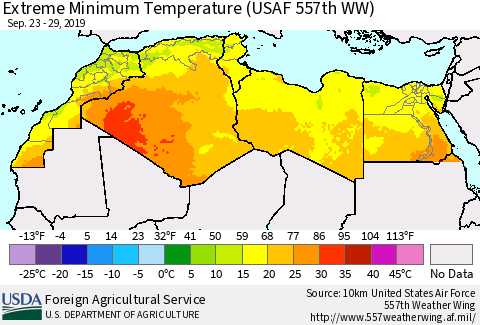 North Africa Minimum Daily Temperature (USAF 557th WW) Thematic Map For 9/23/2019 - 9/29/2019