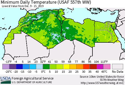 North Africa Minimum Daily Temperature (USAF 557th WW) Thematic Map For 12/9/2019 - 12/15/2019