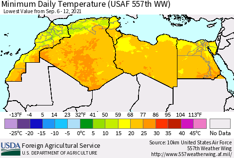North Africa Minimum Daily Temperature (USAF 557th WW) Thematic Map For 9/6/2021 - 9/12/2021