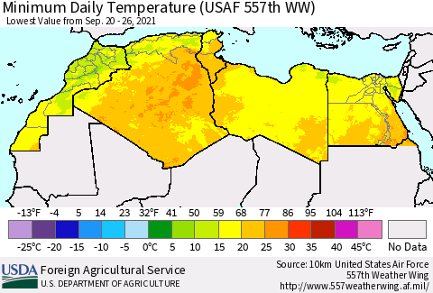 North Africa Minimum Daily Temperature (USAF 557th WW) Thematic Map For 9/20/2021 - 9/26/2021