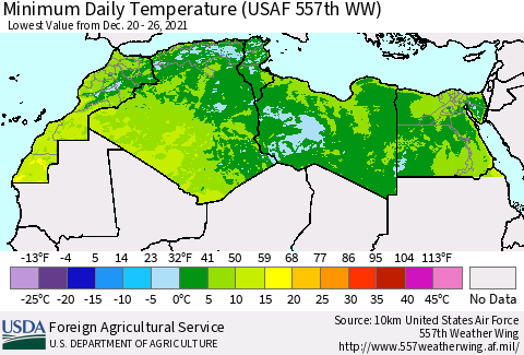 North Africa Minimum Daily Temperature (USAF 557th WW) Thematic Map For 12/20/2021 - 12/26/2021