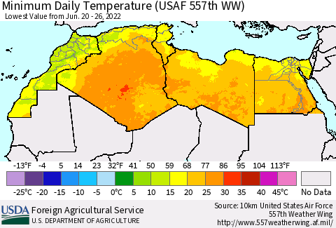 North Africa Minimum Daily Temperature (USAF 557th WW) Thematic Map For 6/20/2022 - 6/26/2022