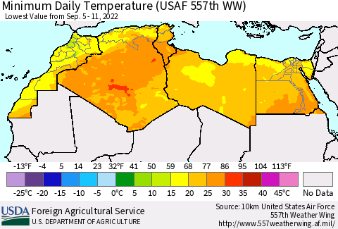 North Africa Minimum Daily Temperature (USAF 557th WW) Thematic Map For 9/5/2022 - 9/11/2022