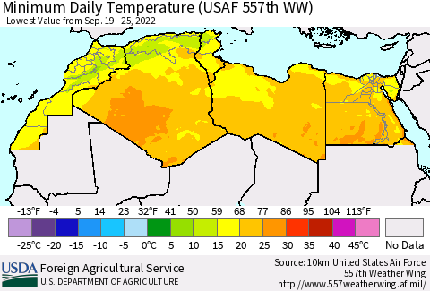North Africa Minimum Daily Temperature (USAF 557th WW) Thematic Map For 9/19/2022 - 9/25/2022