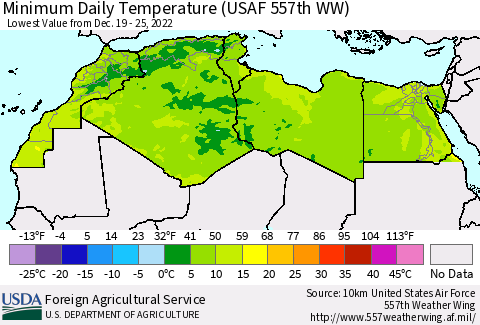 North Africa Minimum Daily Temperature (USAF 557th WW) Thematic Map For 12/19/2022 - 12/25/2022