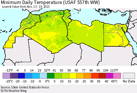 North Africa Minimum Daily Temperature (USAF 557th WW) Thematic Map For 11/13/2023 - 11/19/2023