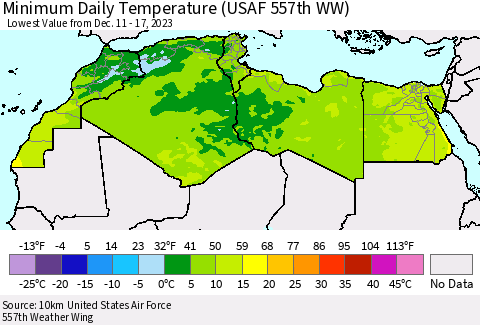 North Africa Minimum Daily Temperature (USAF 557th WW) Thematic Map For 12/11/2023 - 12/17/2023