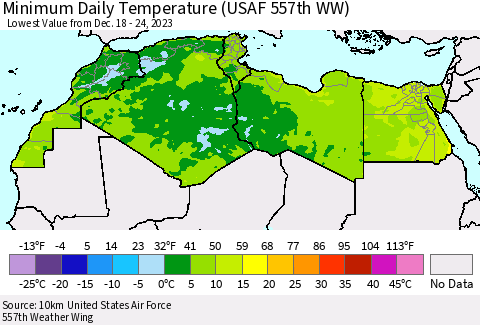 North Africa Minimum Daily Temperature (USAF 557th WW) Thematic Map For 12/18/2023 - 12/24/2023