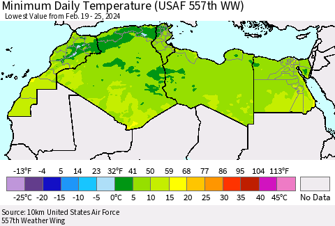 North Africa Minimum Daily Temperature (USAF 557th WW) Thematic Map For 2/19/2024 - 2/25/2024