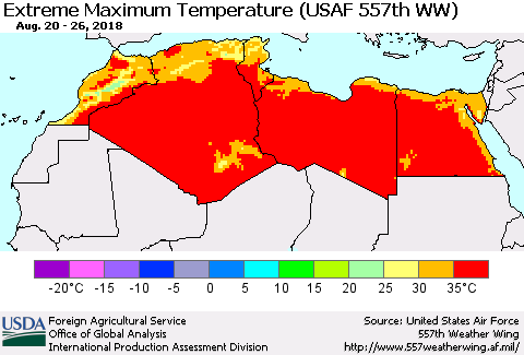 North Africa Maximum Daily Temperature (USAF 557th WW) Thematic Map For 8/20/2018 - 8/26/2018