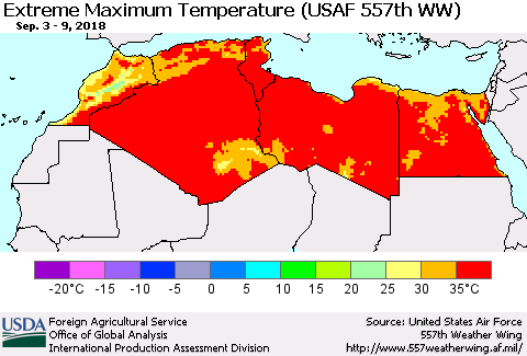 North Africa Maximum Daily Temperature (USAF 557th WW) Thematic Map For 9/3/2018 - 9/9/2018