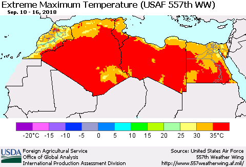 North Africa Maximum Daily Temperature (USAF 557th WW) Thematic Map For 9/10/2018 - 9/16/2018