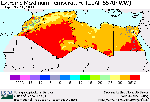 North Africa Maximum Daily Temperature (USAF 557th WW) Thematic Map For 9/17/2018 - 9/23/2018