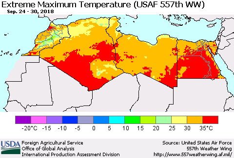North Africa Maximum Daily Temperature (USAF 557th WW) Thematic Map For 9/24/2018 - 9/30/2018
