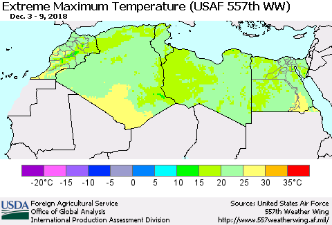 North Africa Maximum Daily Temperature (USAF 557th WW) Thematic Map For 12/3/2018 - 12/9/2018